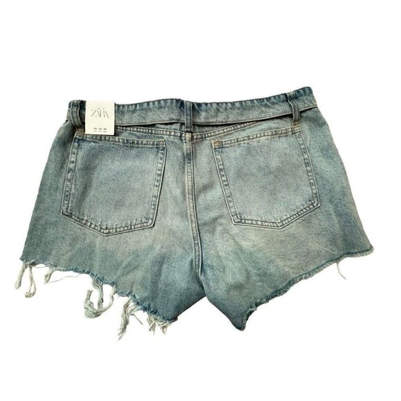 Zara Womens Cut Off Jean Shorts US 12 EU 44 Blue Denim Frayed 9794/004 NWOT - Picture 2 of 8